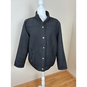 Karen Scott Sport Black Quilted Front Button Up Jacket Women's Size XL‎